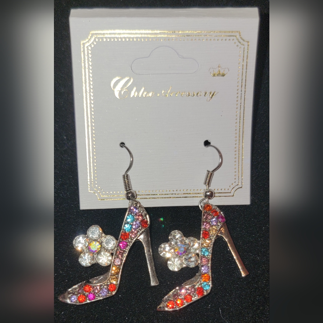 Multi-Color Rhinestone High Heel Earrings